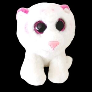Ty Beanie Boos Tabor Tiger Plush White Pink Stripes Glitter Eyes Stuffed Animal